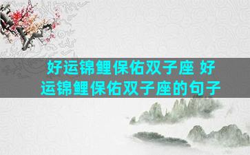 好运锦鲤保佑双子座 好运锦鲤保佑双子座的句子